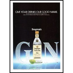 1981 Seagram's Extra Dry Gin Vintage Print Ad Good Name Ice Sculpture Wall Art